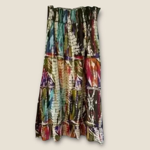 Chaudry KC NEW Bohemian Multicolor Crinkle Maxi Skirt Size Small - Picture 2 of 6